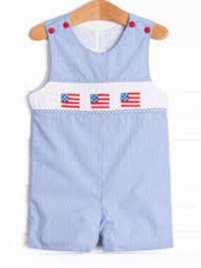 stitchy fish Salute Flag Smocked Jon Jon America Patriot 9m Baby Boy plaid